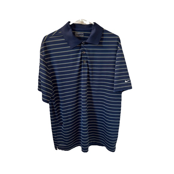 Nike Golf Standard Fit Mens Size XL Polo Shirt Navy Blue Stripes Fit Dry - Picture 2 of 8